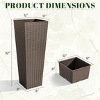 JUMMICO Set of 2 Resin Rattan Tall Planters for Outdoor Plants, Large Tapered Planters with Drainage Holes&Inner Trays, Flower Pots for Garden, Patio, Porch, Backyard (Brown, 32'')