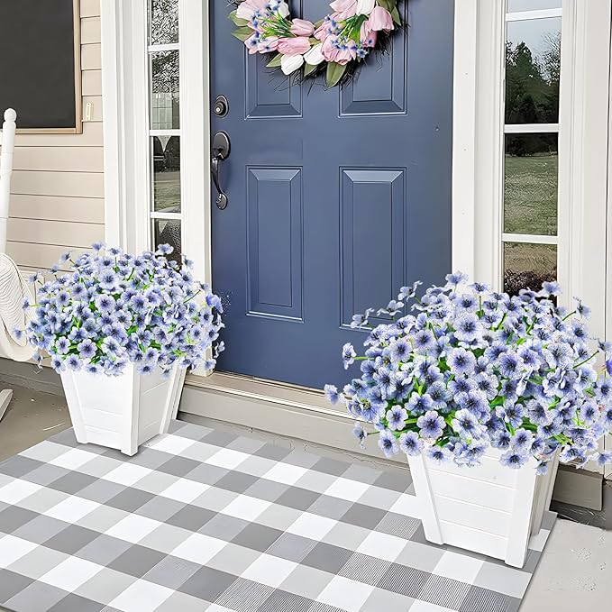 Krissing 48 Bundles Outdoor Artificial Flowers UV Resistant Fake Silk Flowers Faux Plastic Plants Outside Garden Porch Window Box Summer Decoration (Blue)