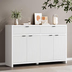 Fluted Sideboard Buffet Cabinet with Storage Drawers, 55" Large Accent Storage Cabinet with Doors and Adjustable Shelf, Modern Farmhouse Credenza for Entryway, Kitchen, Living Room - White