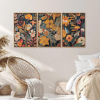 SIGNINART Boho Botanical Framed Canvas Wall Art Set of 3, Mid Century Modern Wall Decor, Burnt Orange Floral Artwork, Neutral Flower Plant Art Prints for Bedroom Living Room Office 24"x36"x3