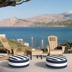 Inflatable Ottoman Stool D21 xH9 for Outdoor/Indoor Use, Water Repellent Patio Foot Rest Stool with Portable Handle,Round Pouf Ottoman Suitable for Garden,Deck and Camping - Cabana Navy