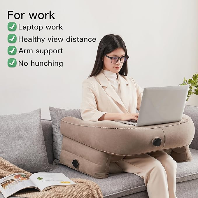 Inflatable Reading Pillow for Gaming, Portable Air Lap Desk Pillow, Adjustable Large Arm Rest Pillow, Crochet Pillow Support for Adult Kids Reading, Gaming, Playing or Sitting in Bed Sofa Floor