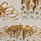 CVKASH 4-Lights Crystal Chandelier Modern Semi Flush Mount Ceiling Light Fixture Ceiling Lighting for Living Room Hallway Dining Room Kitchen Bedroom (Gold)