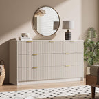 Beige 7 Drawer Dresser for Bedroom, Modern Fluted Dresser with Gold Metal Handles, Wide Chest of Drawers for Bedroom,Living Room, Entryway, Hallway, 55.9" L x 15.7" D x 31.4" H