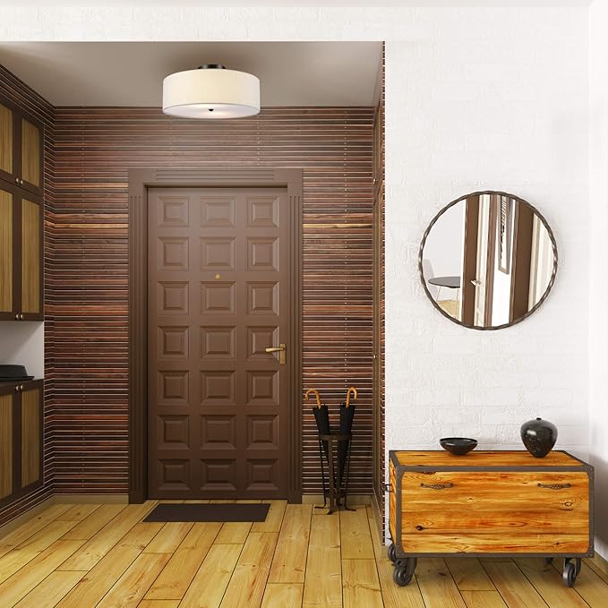 Globe Electric 60315 2-Light Flush Mount Ceiling Light, Dark Bronze, White Linen Shade, Kitchen, Lights, Bathroom, Home Essentials, Bedroom, Closet Light, Lighting Fixtures