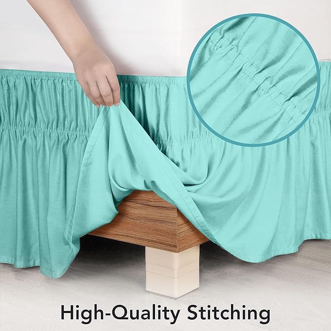Utopia Bedding Queen Elastic Bed Ruffle - Easy Wrap Around Ruffle - Microfiber Bed Skirt with Adjustable Elastic Belt 16 Inch Tailored Drop - Hotel Quality Bedskirt, Fade Resistant (Queen, Spa Blue)