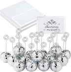 60 Pcs Disco Ball Table Number Holders Silver Place Card with Swirl Wire Name Cards Photo Stand Clips Picture Holder for Christmas Wedding Party Favor (2 Inch)