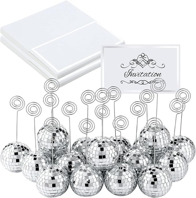Maitys 120 Pcs Disco Ball Table Number Holders Silver Place Card with Swirl Wire Name Cards Photo Stand Clips Picture Holder for Christmas Wedding Party Favor (2 Inch)