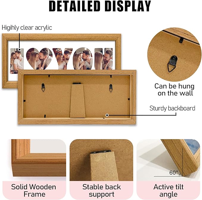 Gifts for Him/Her - Personalized Photo Frame with Love Design, Wall Mount or Tabletop Display, Romantic Gifts for Boyfriend Girlfriend Anniversary Birthday Valentine's