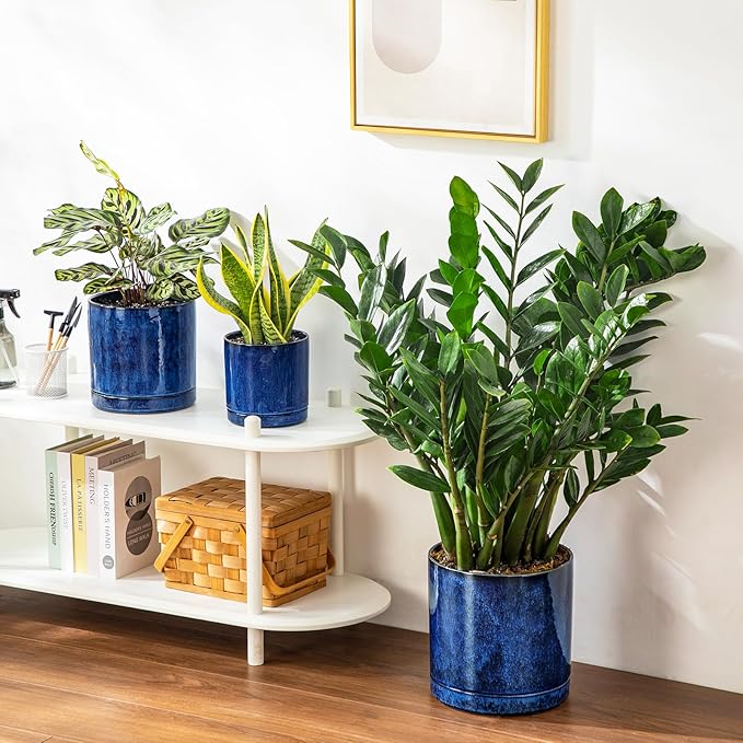 vancasso Ceramic Planters, Plant Pots for Indoor Plants, 6.25+8.25+10.25 Inch Ceramic Pots for Plants, Flower Pots with Drainage Holes (Blue, 6.25+8.25+10.25 Inch)