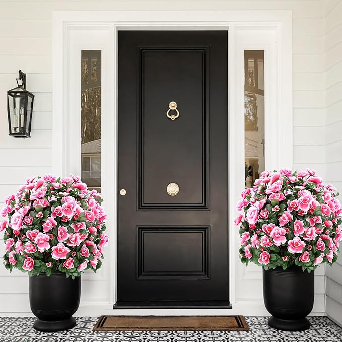 Artificial Boxwood Topiary Ball Trees with Ground Spikes UV Resistant Faux Greenery Shrubs Fake Shrubs for Outdoors, Realistic Faux Plants Bushes for Garden Porch Yard Patio Decor (Pink)