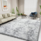 Ultra Soft Fluffy Area Rugs for Bedroom Living Room 10x14, Nursery Rug, Non-Slip Carpet for Kids Dorms Decor, Shaggy Bedside Rug, Tie-Dyed Light Grey