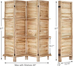 Room Divider with Shelves, Privacy Screen, Room Dividers and Folding Privacy Screens, 4 Panel Wood Temporary Wall Partition Separation Separator, Natural