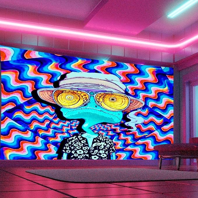 ADDWel Blacklight Frog Tapestry, Hippie Alien Tapestry Glow In The Dark, UV Reactive Black Light Upright Posters Wall Hanging for Bedroom Dorm Living Room Backdrop Decor