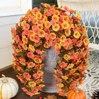 HyeFlora Artificial Fake Fall Hanging Flowers Plants for Outdoor Decor, 2PCS Faux Silk Fall Morning Glory Trailing Vines UV Resistant Look Real for Autumn Home Planter Porch Patio (Orange+Yellow)