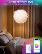 Star Vision Feather Lamp with Smart Light Bulb, Bluetooth Speaker & APP Control, Dimmable RGB LED Light, 15.7inches, White