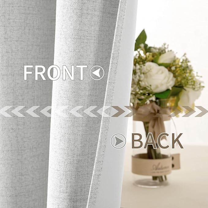 MIULEE 100% Blackout Linen Textured Curtains for Bedroom Solid Thermal Insulated Heathered White Grommet Room Darkening Curtains & Drapes Luxury Decor for Living Room Nursery 52 x 84 Inch (2 Panels)