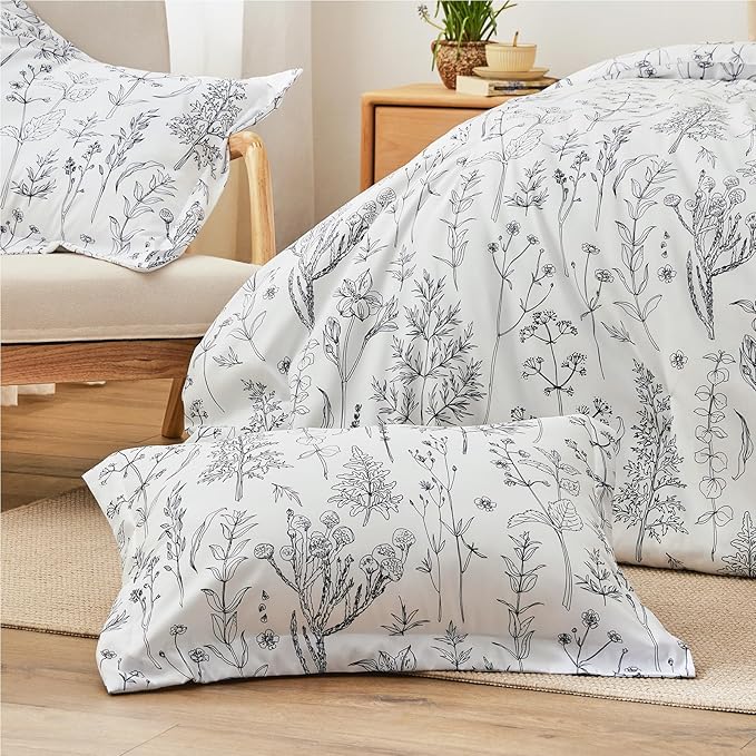 Love's cabin White King Size Comforter Set - King Comforter Set, 3 Pieces Cute Floral Bedding Sets for All Seasons,1 Soft Reversible Botanical Flowers Comforter and 2 Pillow Shams