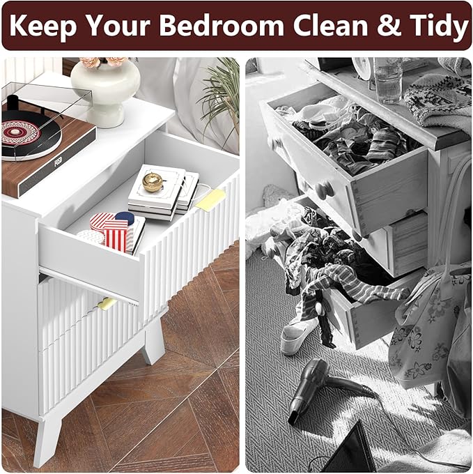 Fluted Dresser for Bedroom,3 Drawer Dresser for Closet,Storage Cabinet and Chest of Drawers with Gold Handle,TV Stand,Storage Organizer for Living Room,Hallway,Entryway,White