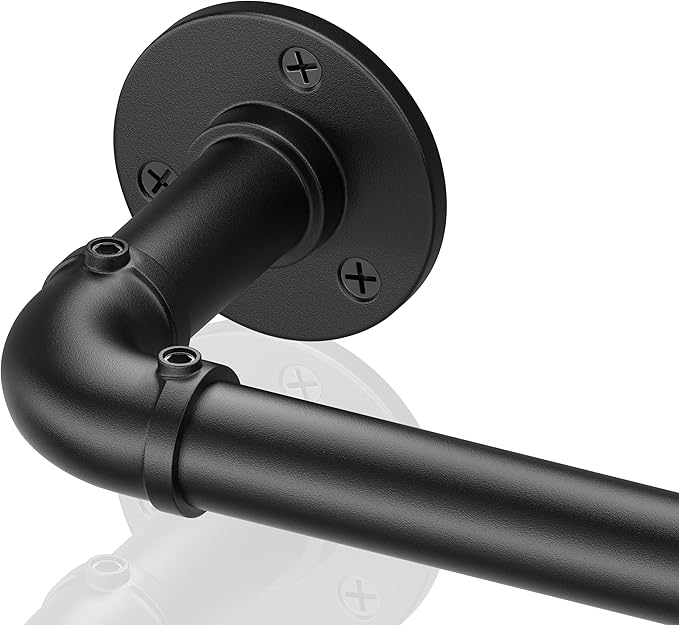 Curtain Rods for Windows 120 to 170, Heavy Duty Industrial Curtain Rods, Black Blackout Curtains Rod, Wrap Around Outdoor curtains rods for patio, 1 Inch Adjustable Drapery Pole 144-170"