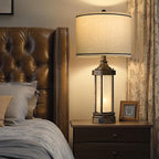 25'' Table Lamps Set of 2 for Living Room Bedroom Farmhouse Metal Lamps with 2 USB Ports, Built-In Frosted Glass Night Light Vintage Industrial Nightstand Bedside Lamp, 4 Bulbs Included, Bronze