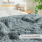 Chunky Knit Blanket Throw, 100% Hand Knit Throw Blanket Handmade Chenille Cable Knit Throw for Couch, Stylish Cozy Soft Rope Knot Crochet Blanket for Home Decor, Chambray Blue, 50x60 Inches