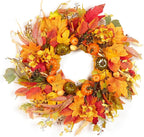 Fall Wreath for Front Door,24" Autumn Front Door Wreath Fall Decorations with Pumpkins Hydrangea Maple Leaves for Porch Window Farmhouse Halloween Thanksgiving Harvest Festival Home Decor