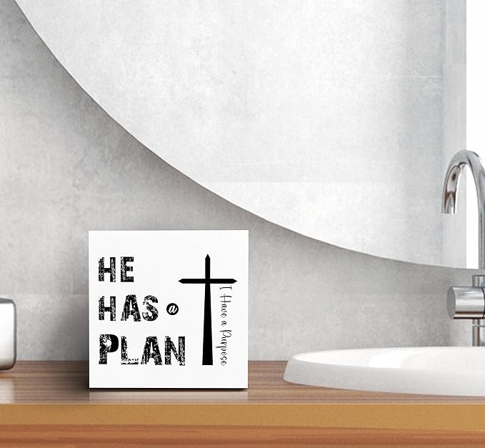 SRADMO He Has a Plan Jesus Wood Box Sign Desk Decor, Bible Verse Decor, Christian Theme Wooden Block Box Sign Decoration for Home Office Shelf Table Decors