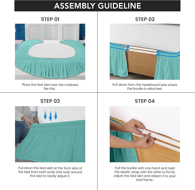 Utopia Bedding Queen Elastic Bed Ruffle - Easy Wrap Around Ruffle - Microfiber Bed Skirt with Adjustable Elastic Belt 16 Inch Tailored Drop - Hotel Quality Bedskirt, Fade Resistant (Queen, Spa Blue)