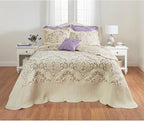 BrylaneHome Bedding Lightweight All Season Modern Amelia Quilted Damask Oversized Ultra Soft Bedspread - King, Ivory Lavender