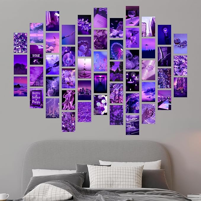 Y2K BOO Purple Aesthetic Wall Collage Kit - 50 Trendy Violet Photos for Dreamy Spaces, Perfect Room Decor for Teens, 4"x6" Stylish Purple Wall Art for College Dorms