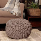 REDEARTH Round Pouf Foot Stool Bean Bag Ottoman - Hand Knitted Boho Pouffe - Home Decor Poof - Stuffed Foot Rest for Living Room - Nursery - Bedroom - Patio (19.5"x19.5"x14") - Taupe