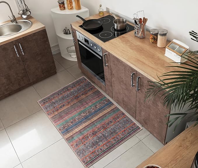 Keen Home Design 2x3 Rug - Machine Washable Entry Rug with Non-Slip Backing, Ideal for Enteryway, Kitchen, Bathroom, Laundry Room - Vintage, Easy Clean, Durable, Low Pile Rug - (2' x 3')