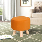 Asense Small Round Ottoman Foot Rest Stool Fabric Padded Seat Footstool Ottoman with Anti-Slip Wooden Legs (Orange,Fabric)