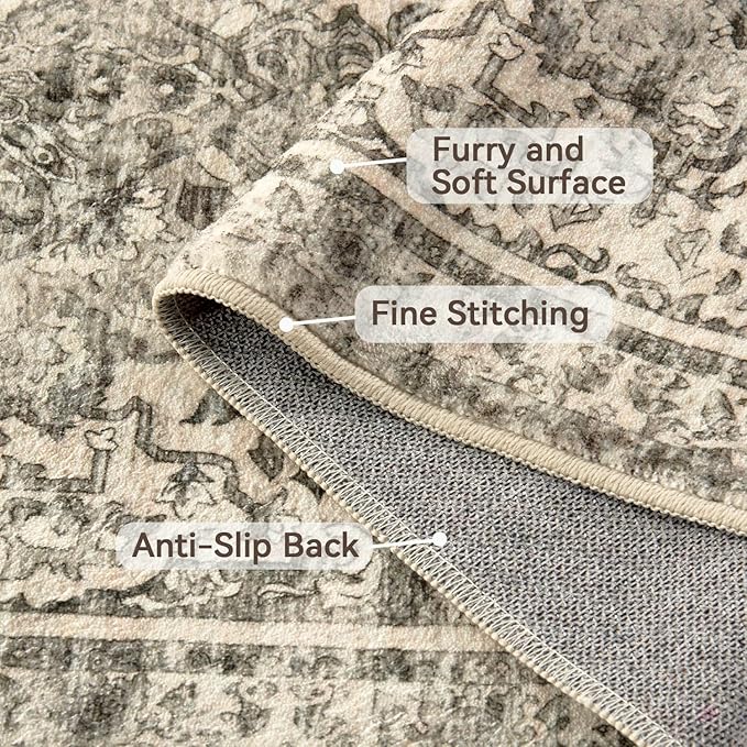 Topllen Runner Rug - 2'6" x8'Boho Washable Kitchen Rug, Non-Slip Soft Low Pile Rugs Indoor for Hallway Hall Living Room Bedroom Sunroom, Vintage Throw Stair Carpet Stain Resistance (Black, 2.5x8ft)