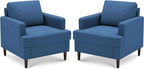 Mid-Century Accent Chair,Modern Linen Fabric Armchair for Living Room,Comfy Upholstered Reading Accent Chairs for Bedroom,Single Sofa Chair with Wood Legs (Blue, 2 Pack)