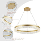 MADEM Modern Gold Led Pendant Light,36W Dimmable LED Chandelier Lighting Fixture, 1 Ring Circular Hanging Led Pendant Lighting for Living Room Dining Room Kitchen Island Foyer Office