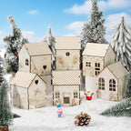 Hiboom 12 Pcs DIY Christmas Village Sets Wood Gingerbread Man Houses Christmas Mini Wooden House Gift for Winter Xmas Party Decorations