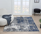 Keen Home Design Area Rugs - 8ft Round Non-Shedding, Abstract Rugs for Kitchen, Living Room, Bedroom, Dining Room, Entryway - Size: 7'10" Square, Navy/Grey/White