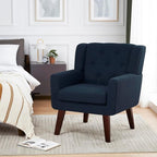 Accent Chair Button-Tufted Upholstered Living Room Chairs Comfy Reading Chair Mid Century Modern Chair with Linen Fabric Lounge Arm Chairs for Living Room Bedroom (Navy Blue)