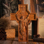 BGCOPPER Crucifix Wall Cross Handmade Wooden Cross for Wall with Hook, INRI Jesus Cross Wll Decor for Church Home Room Christmas Gifts