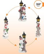 iStatue Lighted Stacked Snowman Tabletop Decor Figurine with Lamppost Lantern - 11.2'' Resin Cardinal Christmas Decorations Indoor - Unique Xmas Gift Idea (Joy Trio)