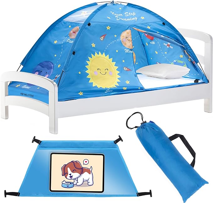 Outer Space Twin Bed Tent for Kids Indoor Fort - Magical Dream Tents for Boys Pop Up Toddler Bed Canopy for Girls Bunk Bed Tent for Top Bunk - Sensory Sleep Pod for Kids Educational