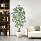 8FT Artificial Ficus Tree, Indoor Faux Ficus Plant with Realistic Leaves & Natural Wood Trunk, 8ft Tall, Green, All Seasons, Perfect for Living Room Home Decor