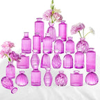 24PCS Bud Vases for Decor Cool Hot Pink Small Glass Flower Vase in Bulk Wedding Centerpieces Bridal Shower Decorations for Women