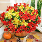 Artificial Fake Fall Flowers for Outdoors 3 Bundles Silk Azalea Flower Faux Plants UV Resistant Realistic Flowers for Outside Planter Porch Patio Yard Garden Walkways Home Decor (Orange+Yellow)