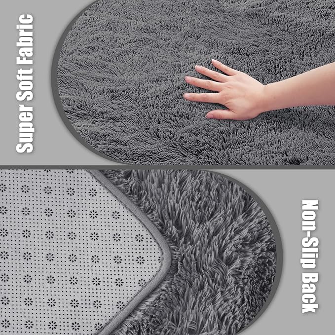 6x9 Fluffy Area Rug for Living Room,Shag Area Rugs for Bedroom,Deep Grey Soft Fuzzy Rug Non-Shedding Indoor Plush Carpet for Kids Bedroom Nursery Dorm Home Decor
