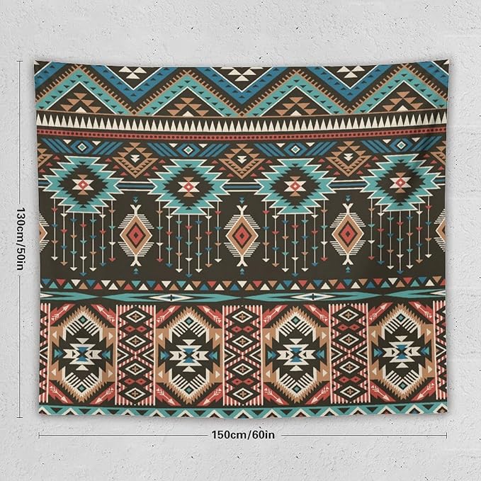 HZOHNAGO Aztec Tapestry Turquoise Blue and Brown and Native American Tribal Pattern Printed Wall Tapestry Wall Hanging for Bedroom Living Room Dorm 60" W x 50" H