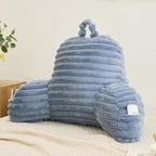Faux Fur Fluffy Dusty Blue Reading Pillow with Pockets, Luxury Striped Plush Decorative, Arm Rests and Back Surport for Bed Rest, Lounging on sofa, Standard