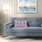 Alysheer Embroidered Lumbar Decorative Throw Pillow Cover 12"x 20", Classic Boho Geometric Embroidery Pattern Cotton Rectangular Cushion Case for Sofa Couch Living Room Bedroom(Blue Pink)